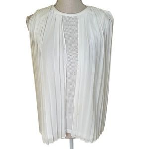Athena Marie Cream Sleeveless Waffle Knit Top with Crystal Pleat Overlay
